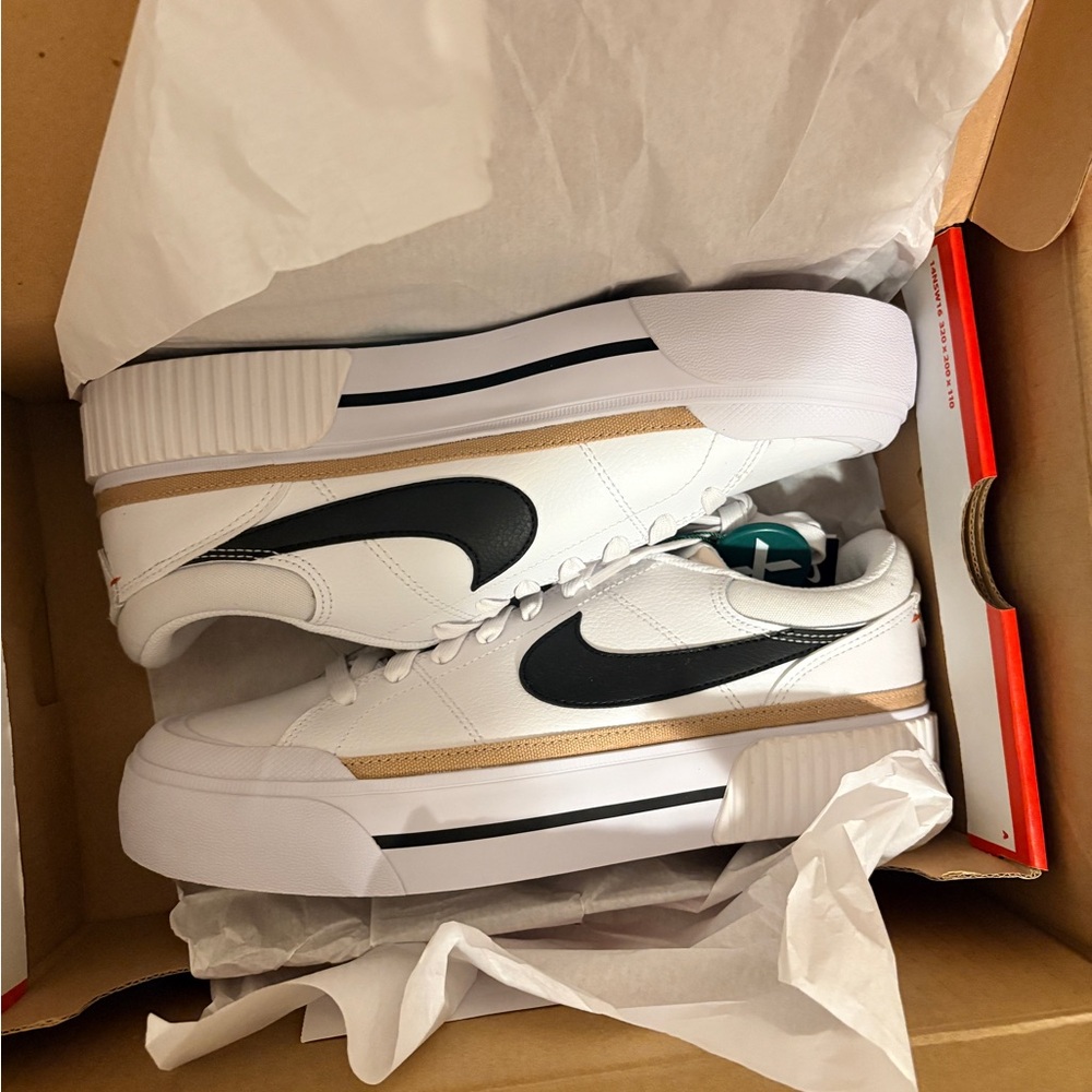 Nike Women’s Court Legacy Lift Sneakers New in Box White/Black/Hemp Team Orange - Picture 6 of 7